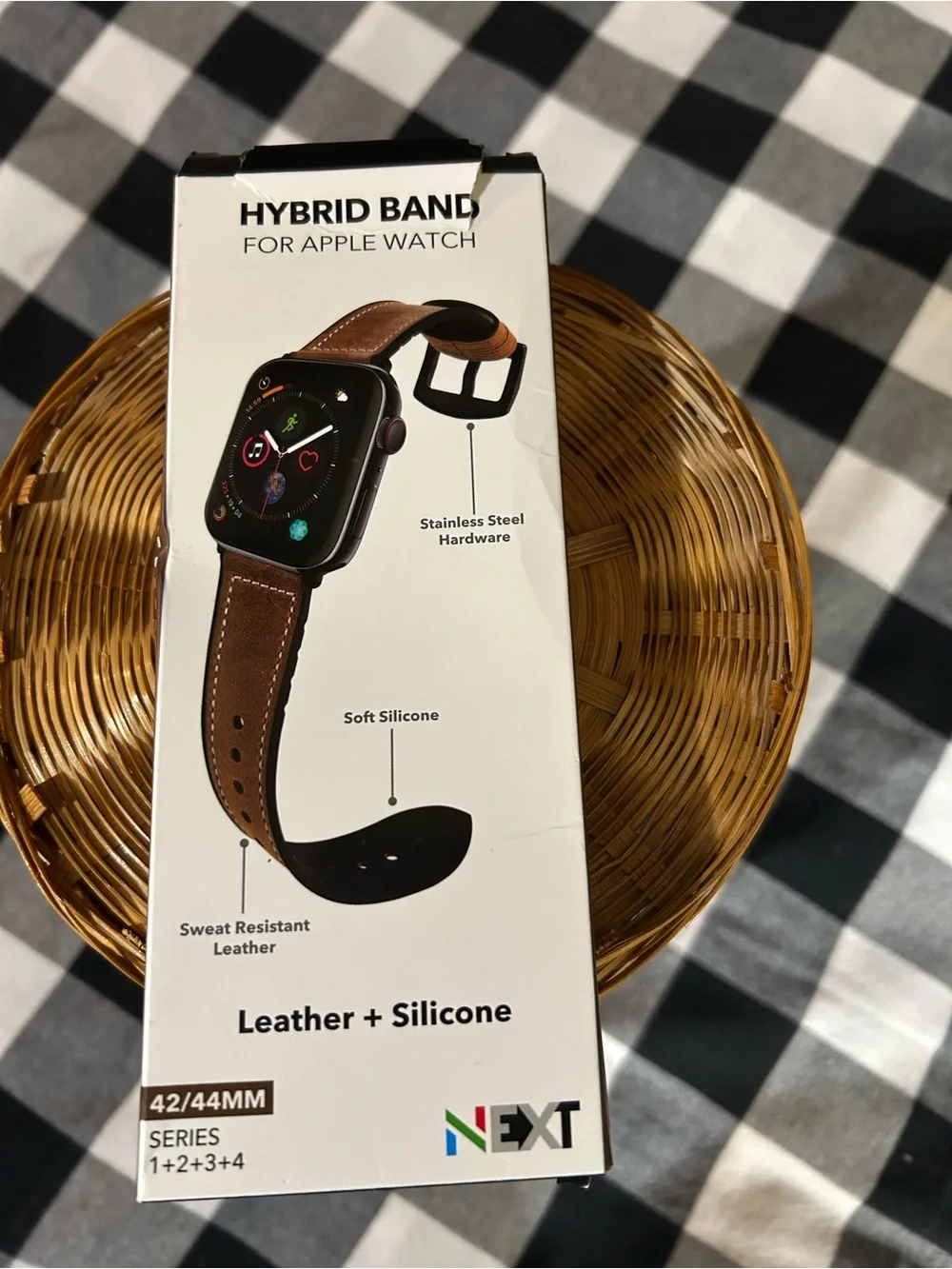 Brown Leather + Black Silicone Hybrid Apple Watch Band